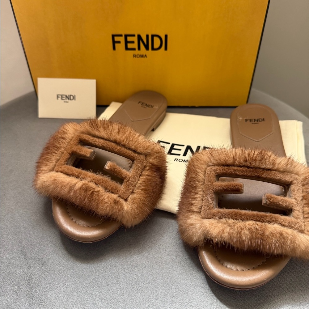 Fendi Baguette Mink Slides